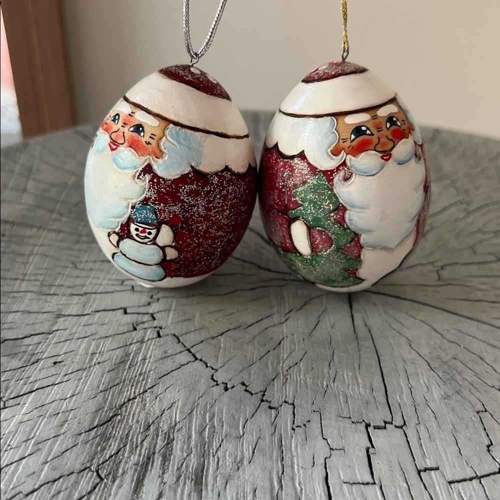 Set of two Santa Claus Christmas Ornaments Hand Made in Russia